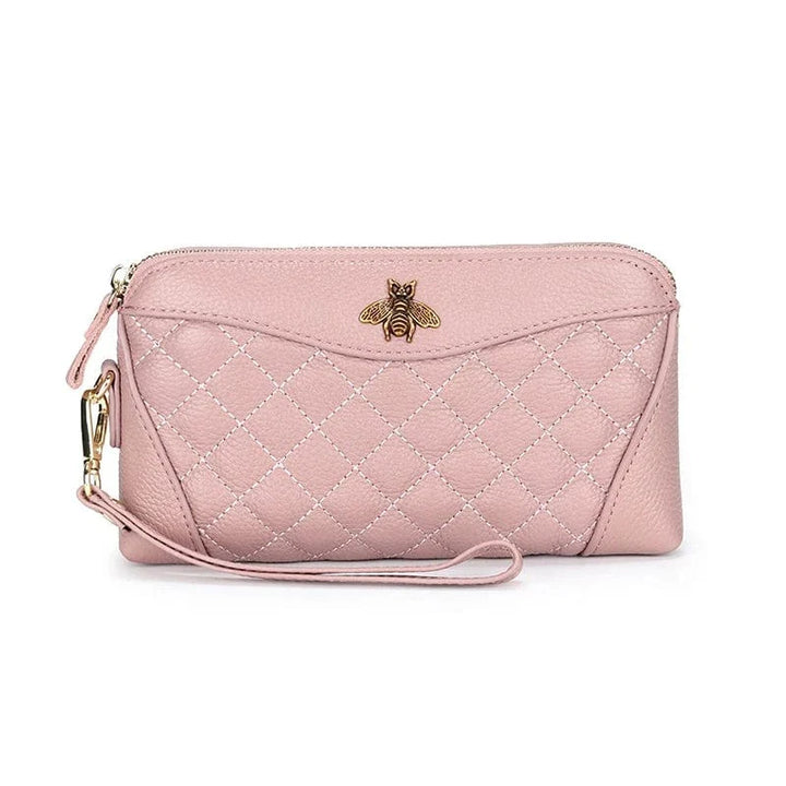 Portefeuille compagnon rose en cuir, élégant et féminin, avec rangement optimisé pour femmes