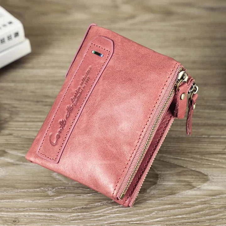 Portefeuille court en cuir marron pour femme, compact et élégant, pour cartes et monnaie