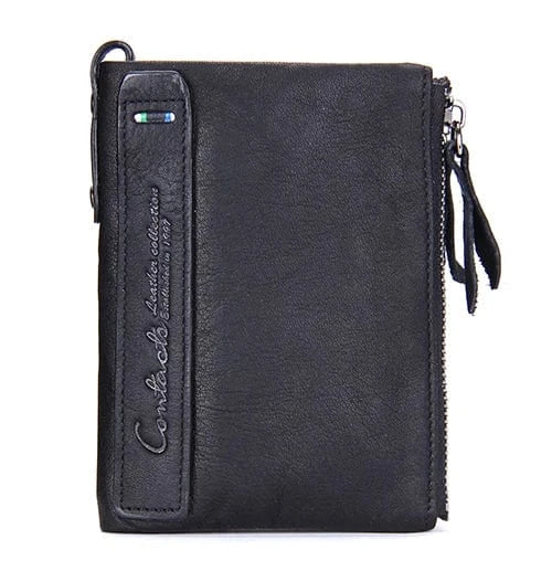 Portefeuille court pour femme en cuir avec fermeture éclair, sécurisé pour monnaie et cartes
