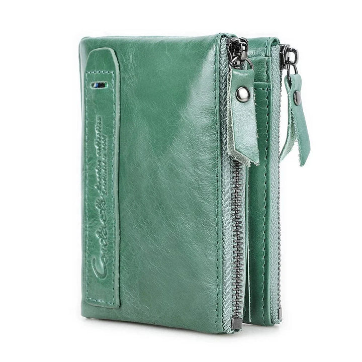 Portefeuille court en cuir vieilli marron clair, style vintage pour femme, rangements astucieux