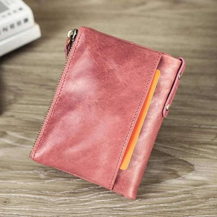 Portefeuille femme en cuir noir, format court et chic, idéal pour cartes bancaires et billets