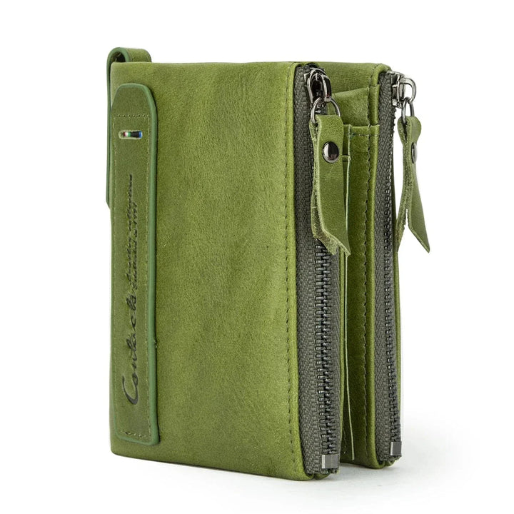 Portefeuille femme en cuir bi-matières, noir et daim, compact et élégant pour vos cartes
