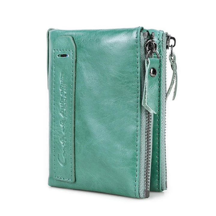 Portefeuille court en cuir avec motif floral discret, compact et féminin pour cartes et monnaie