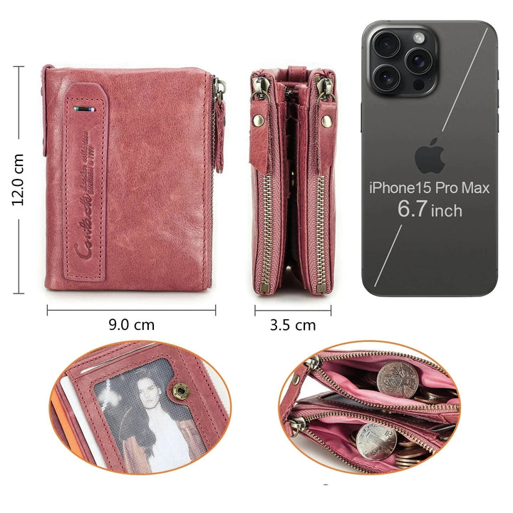 Portefeuille en cuir grainé bleu marine pour femme, petit format, élégant et pratique