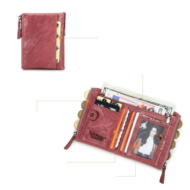Portefeuille court rouge vif en cuir, accessoire femme, pour ranger cartes et pièces de monnaie