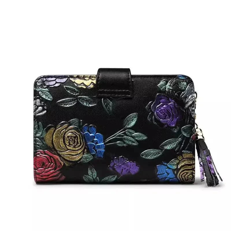 Portefeuille femme en cuir rose, accessoire compact et pratique pour les cartes et la monnaie.