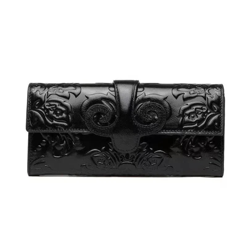 Fermoir doré d'un portefeuille en cuir floral pour femme, accessoire chic et fonctionnel