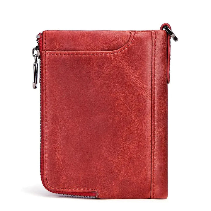 Portefeuille compact femme en cuir véritable marron, sécurisé RFID, pour usage quotidien
