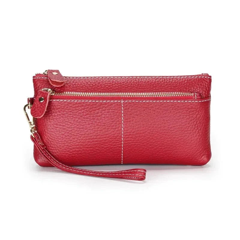 Portefeuille femme en cuir souple noir, compact et élégant avec fermeture éclair dorée