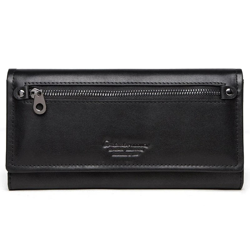 Portefeuille en cuir véritable gris anthracite, accessoire femme polyvalent, mode et pratique.
