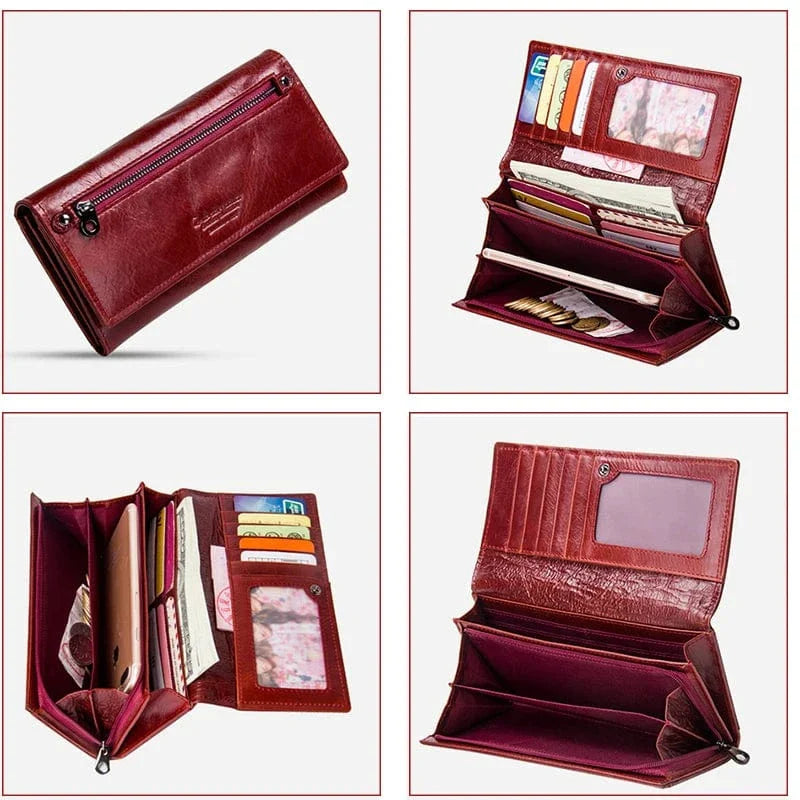 Portefeuille en cuir pour femme, coloris noir classique, accessoire de mode indispensable.