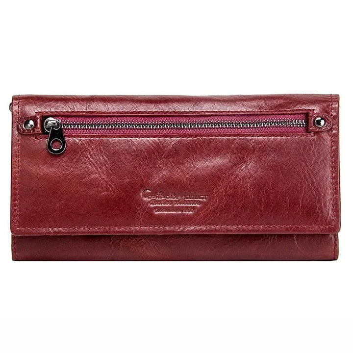 Portefeuille compact pour femme en cuir noir, élégant et discret, idéal pour petites maroquineries.