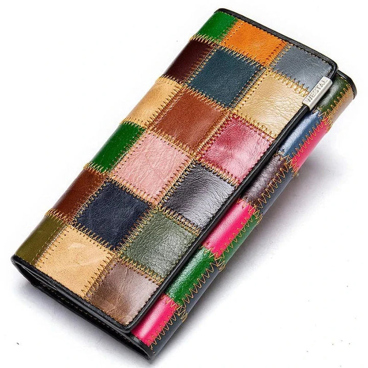 Portefeuille en cuir souple multicolore pour femme, design élégant et bohème, idéal pour cartes et monnaie