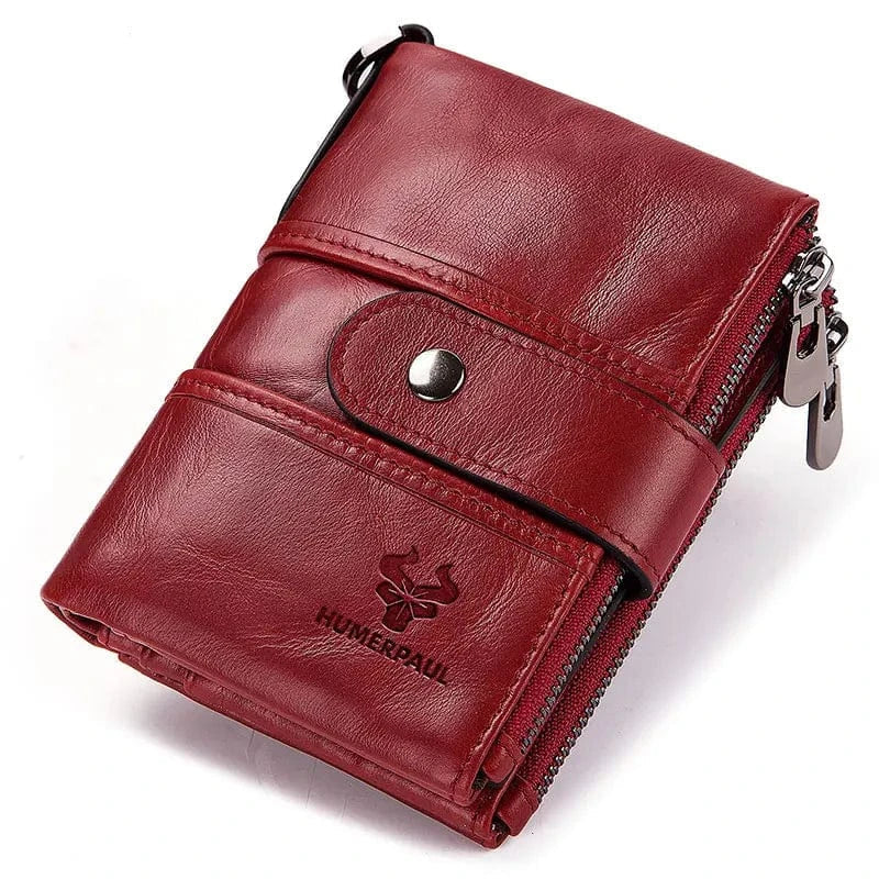 Portefeuille femme en cuir véritable rose vif, compact avec protection RFID