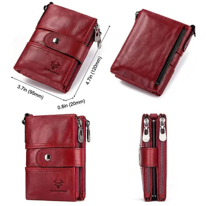 Accessoire femme : portefeuille compact en cuir rouge, idéal pour les cartes et la monnaie