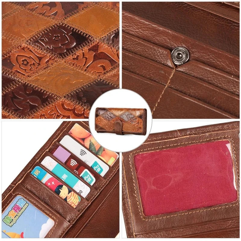 Portefeuille femme en cuir marron foncé, organisé et chic, un accessoire de mode indispensable