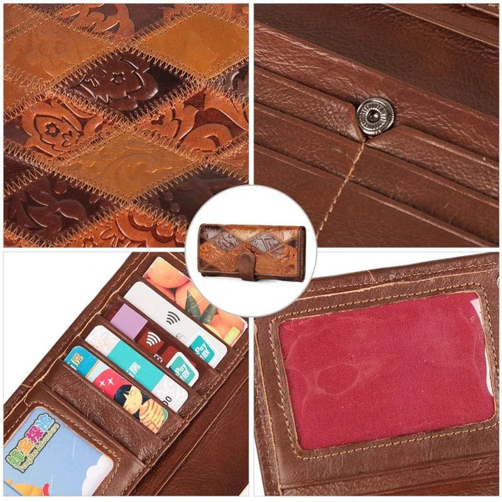 Portefeuille femme en cuir marron foncé, organisé et chic, un accessoire de mode indispensable