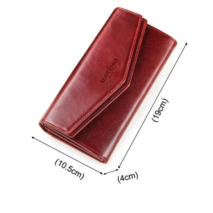 Intérieur d'un portefeuille femme en cuir, montrant rangements cartes et monnaie.