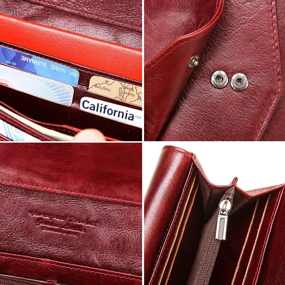 Portefeuille femme en cuir avec son logo discret, maroquinerie de qualité.