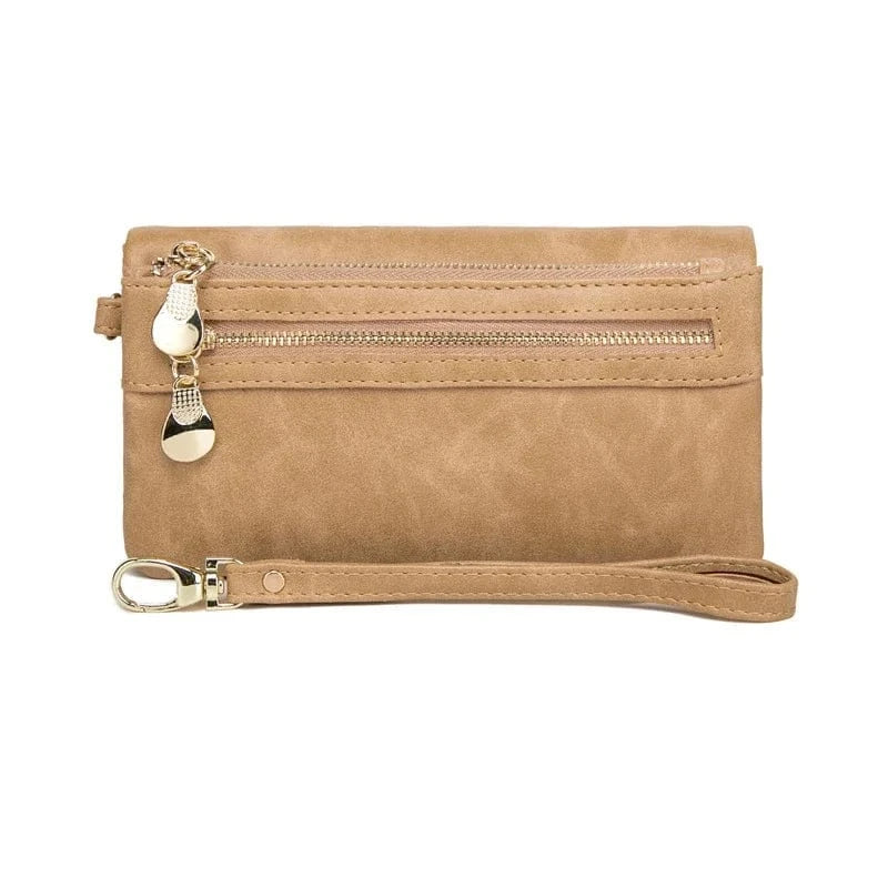Portefeuille femme élégant en cuir PU rouge, compact avec fermeture éclair dorée