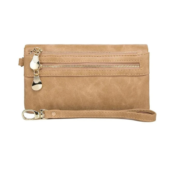 Portefeuille femme élégant en cuir PU rouge, compact avec fermeture éclair dorée