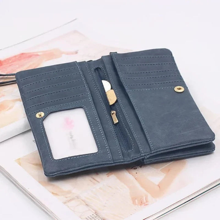 Portefeuille élégant femme en cuir PU blanc cassé, avec un logo discret, style moderne