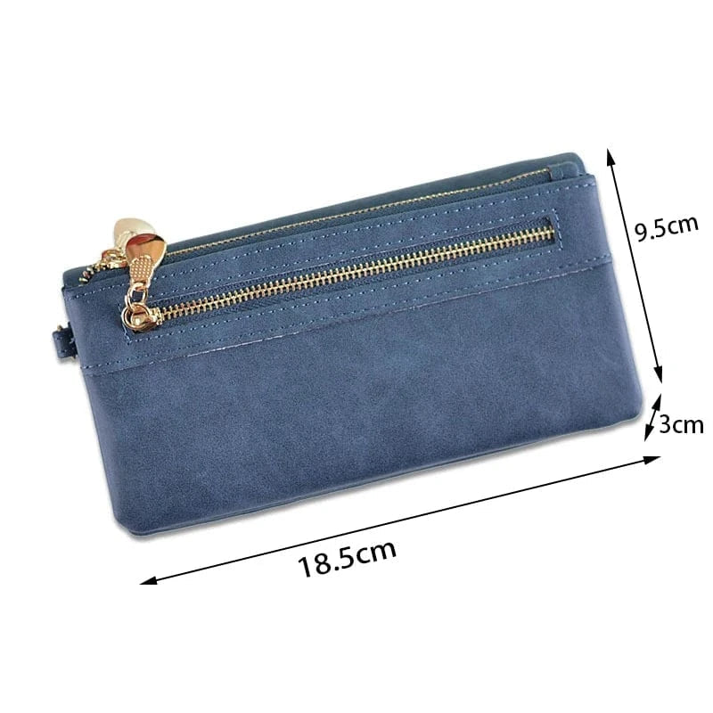 Vue arrière d'un portefeuille femme en cuir PU bordeaux, avec une petite pochette zippée