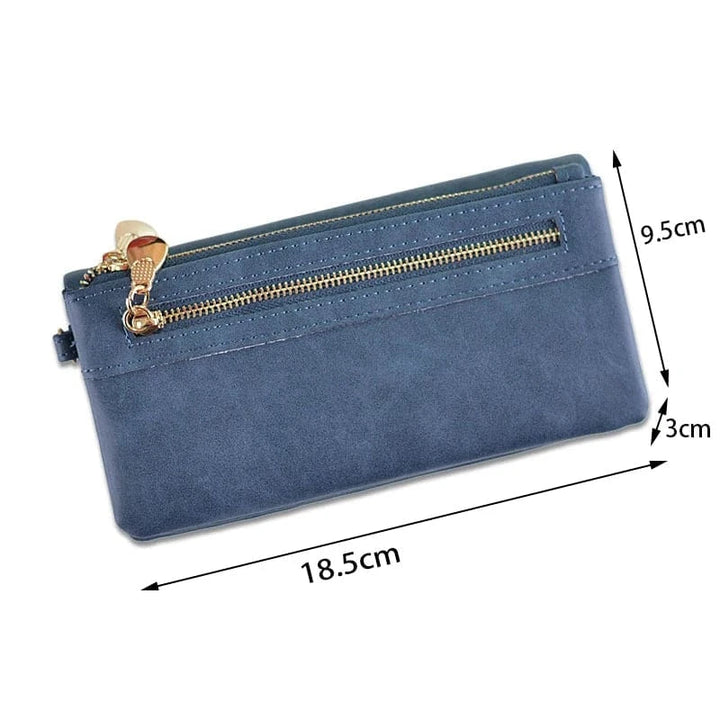 Vue arrière d'un portefeuille femme en cuir PU bordeaux, avec une petite pochette zippée