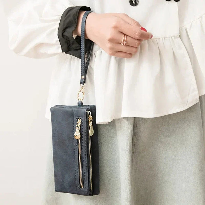 Portefeuille organisateur pour femme en cuir PU bleu marine, parfait pour voyage