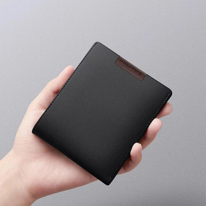 Portefeuille homme vert en cuir PU, ouvert, montrant les compartiments pour cartes, design pratique et fin.