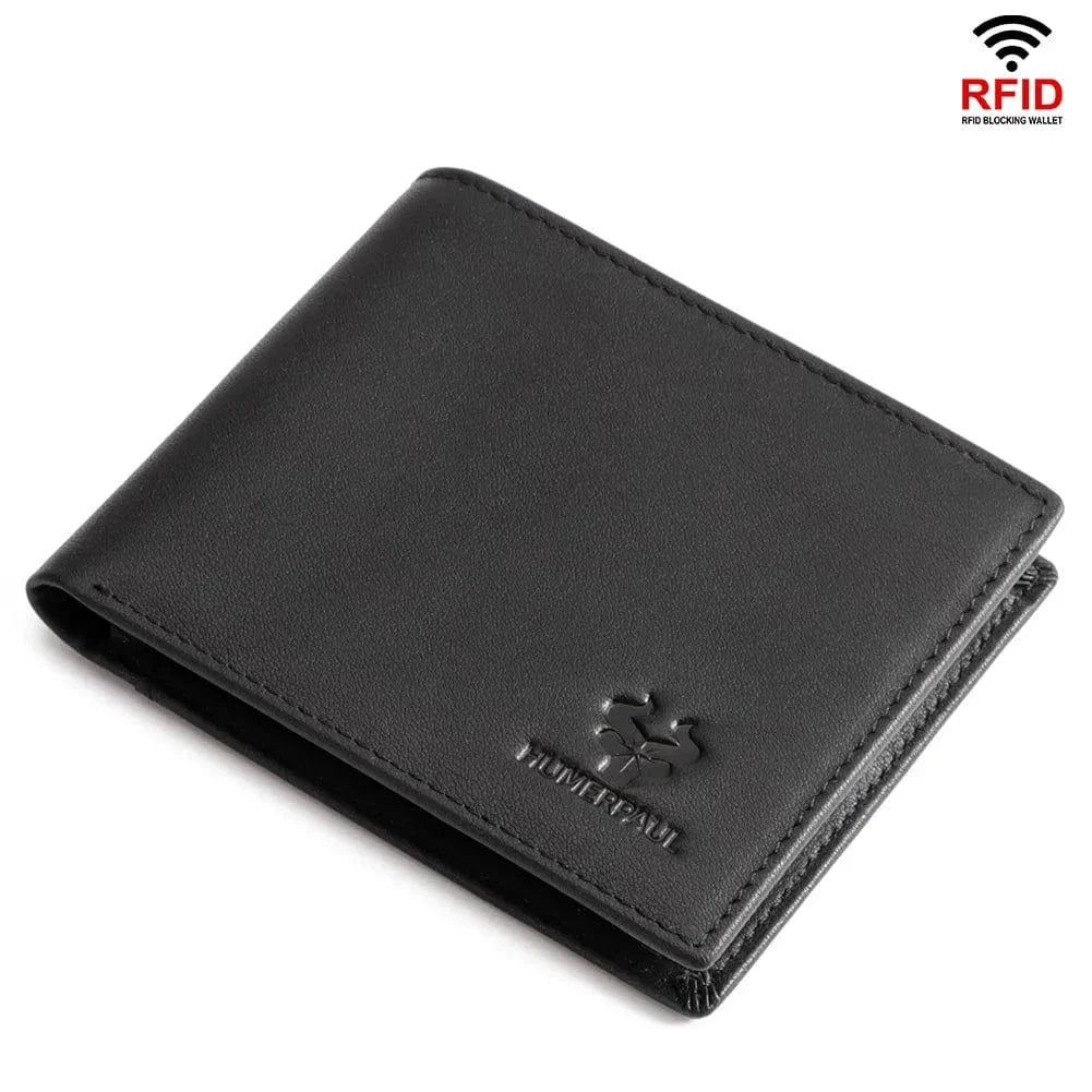 Portefeuille en cuir de café pour hommes, design fin, protection RFID, idéal pour usage quotidien.