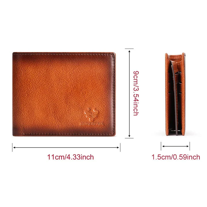 Portefeuille homme élégant en cuir véritable avec protection RFID, format compact, couleur au choix.