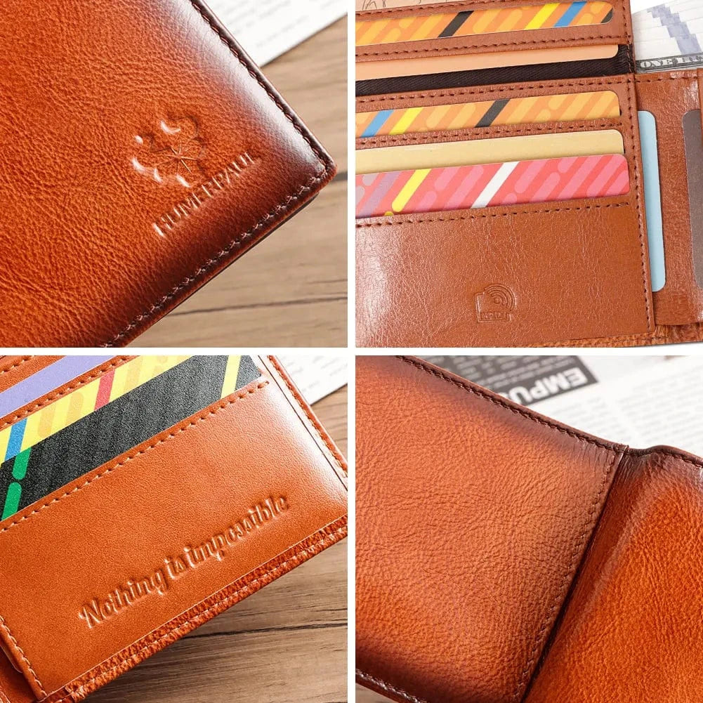 Portefeuille homme en cuir noir, fermé, mettant en avant la protection RFID pour une sécurité optimale.