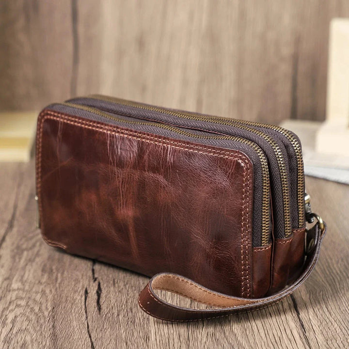 Portefeuille homme cuir 3 volets bleu, design élégant et compact pour cartes et billets