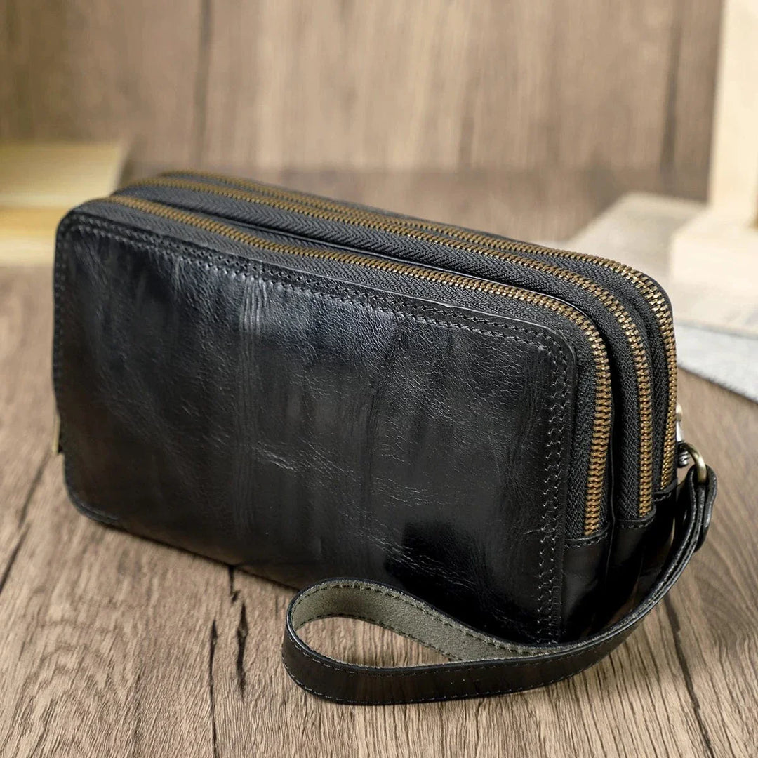 Portefeuille en cuir pour homme, camel, trois volets, idéal pour organiser monnaie et cartes