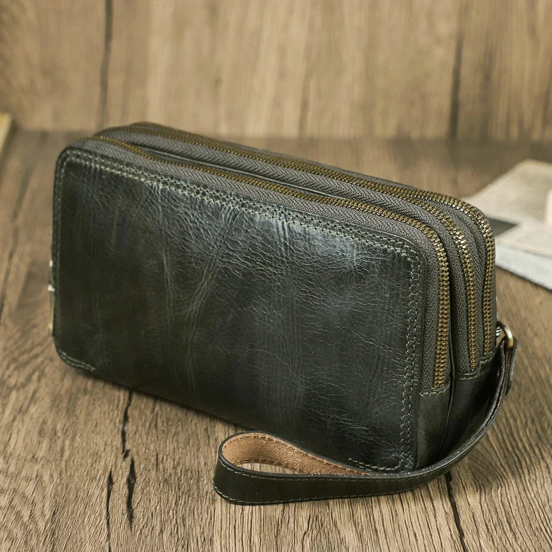 Portefeuille homme cuir vert foncé, 3 volets, avec compartiments multiples, accessoire maroquinerie