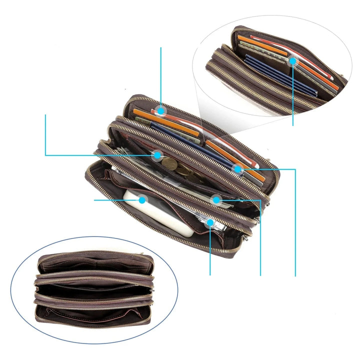 Portefeuille homme cuir noir fermé, 3 volets, sur une table en bois, accessoire indémodable