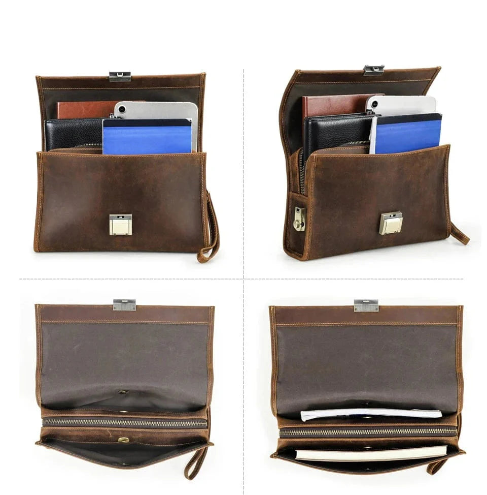 Portefeuille bi-fold pour homme, cuir café, sécurisé, aspect vieilli, personnalisable avec un message court.