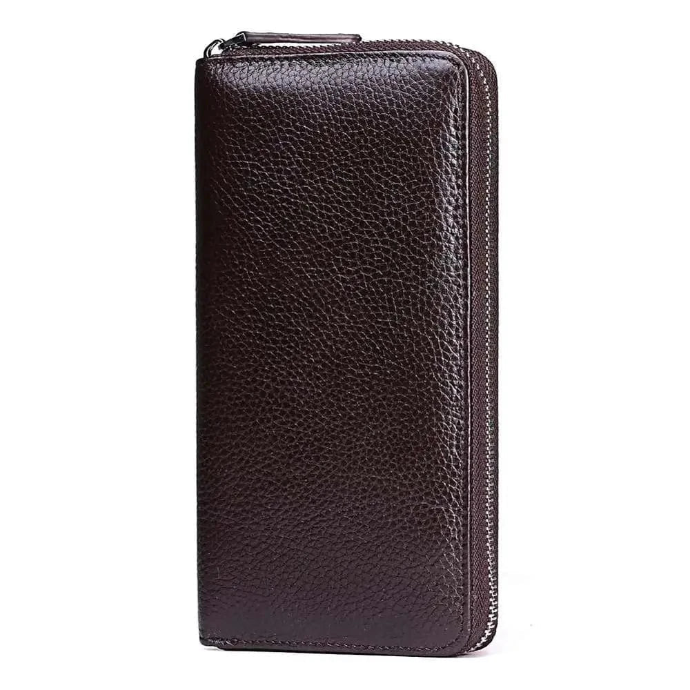 Portefeuille homme en cuir marron avec blocage RFID, format compact et élégant pour un usage quotidien.