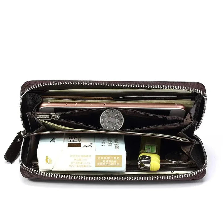 Portefeuille en cuir véritable noir pour homme, protection RFID intégrée, idéal pour les cartes et billets.