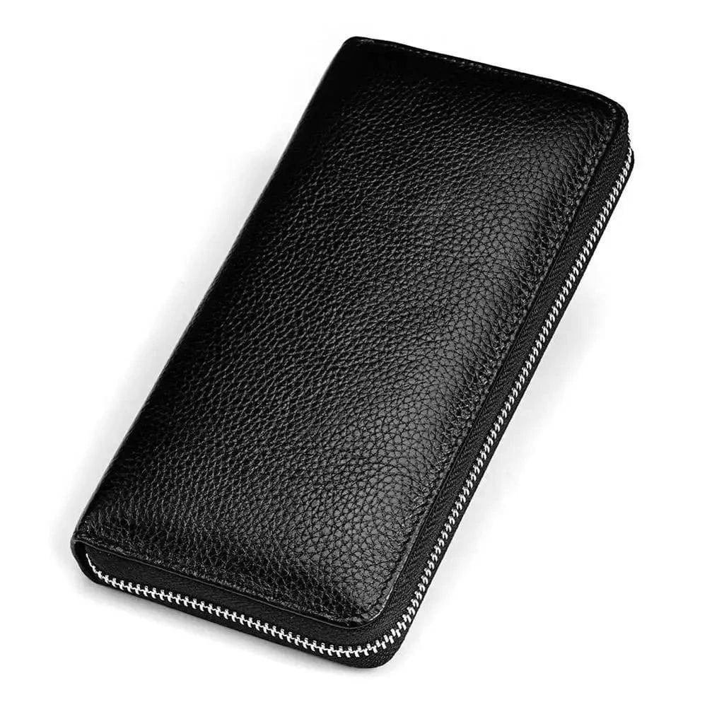 Portefeuille homme en cuir, vue de l'intérieur montrant les fentes pour cartes et le compartiment à billets RFID.