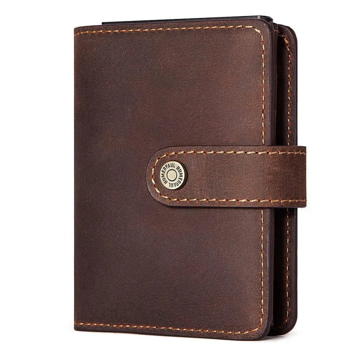 Porte-cartes pop-up en cuir pour homme, couleur café, intègre la sécurité RFID pour une tranquillité d'esprit
