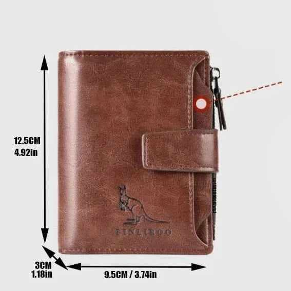 Portefeuille compact en cuir pour homme, avec multiples compartiments et protection RFID.