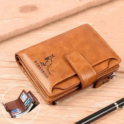Portefeuille en cuir café pour homme, alliant style et protection RFID anti-vol.