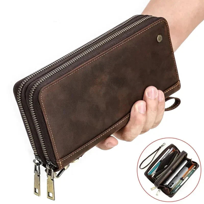 Portefeuille homme en cuir noir, grande capacité, avec plusieurs compartiments pour cartes, élégant et pratique.
