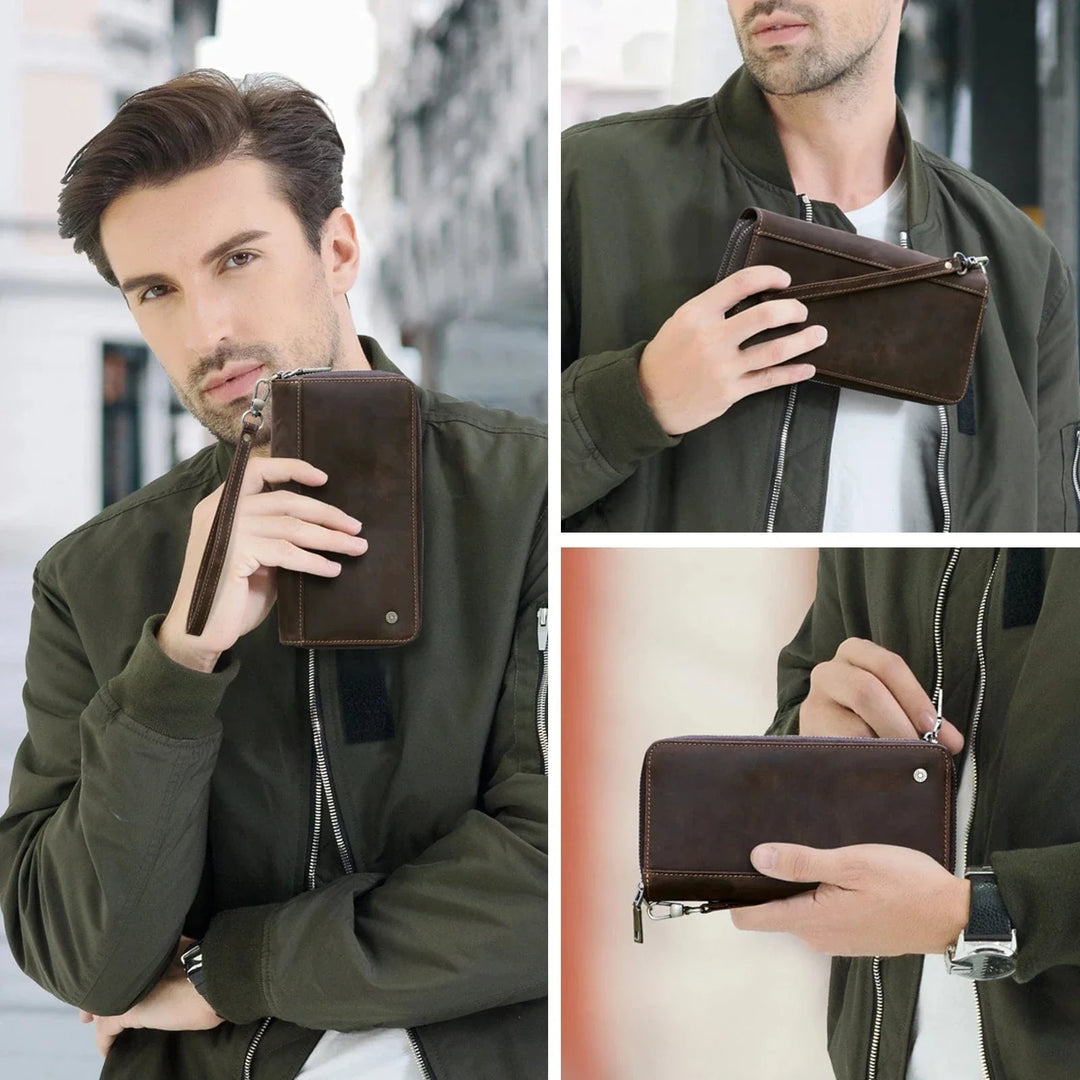 Portefeuille en cuir noir pour homme, aspect lisse, avec le logo discret, accessoire élégant et sécurisé.