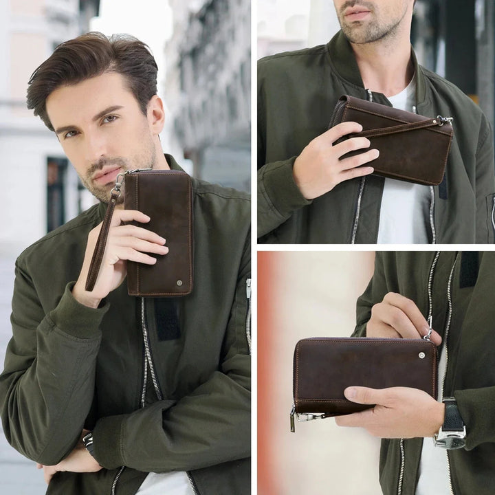 Portefeuille en cuir noir pour homme, aspect lisse, avec le logo discret, accessoire élégant et sécurisé.