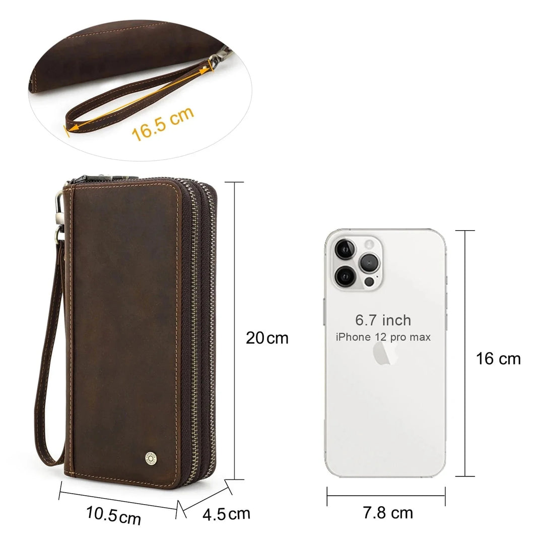 Gros plan sur les coutures détaillées d'un portefeuille homme en cuir, soulignant la qualité artisanale et la durabilité.