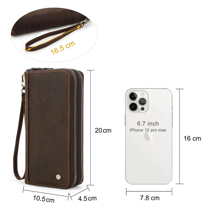Gros plan sur les coutures détaillées d'un portefeuille homme en cuir, soulignant la qualité artisanale et la durabilité.