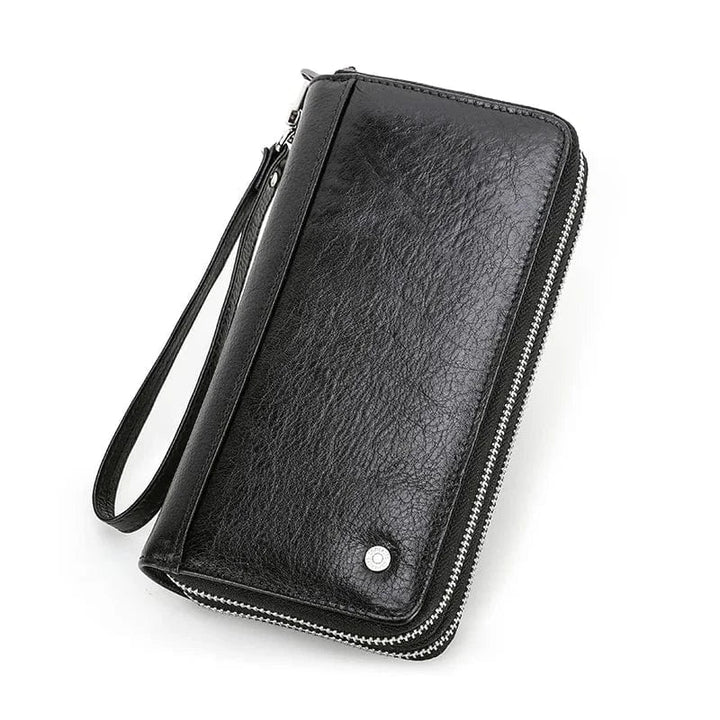Portefeuille homme élégant en cuir véritable, avec un bouton pression pour une sécurité accrue, couleur noir intemporel.